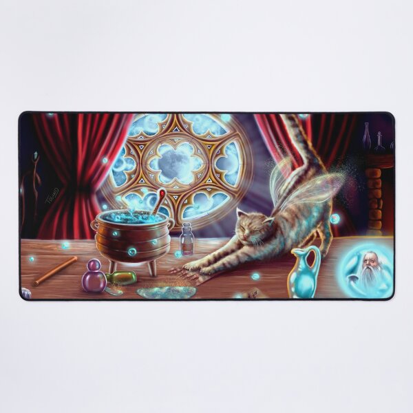 Item preview, The Apothecary's Cat - Funny Pixie Cat in Wizard's Study designed and sold by Tiffany Toland-Scott.