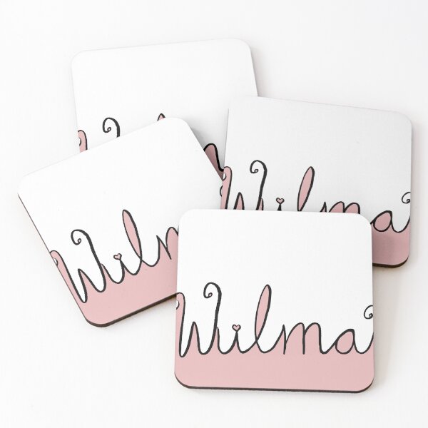 Item preview, WILMA Girl Name text pink and white designed and sold by HawaiiSofia.