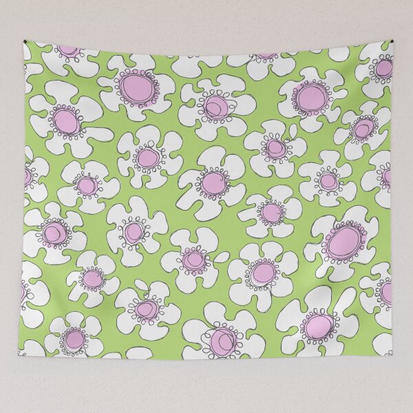 Item preview, Hand Drawn Single Line White Daisy on Green Pattern designed and sold by schorrnuff.