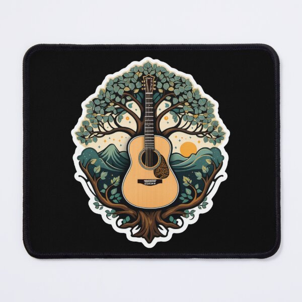 Item preview, Vintage Acoustic Guitar Tree Sticker Design designed and sold by Digitayaa.