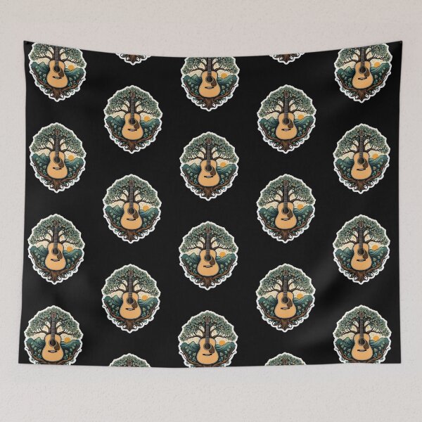 Item preview, Vintage Acoustic Guitar Tree Sticker Design designed and sold by Digitayaa.