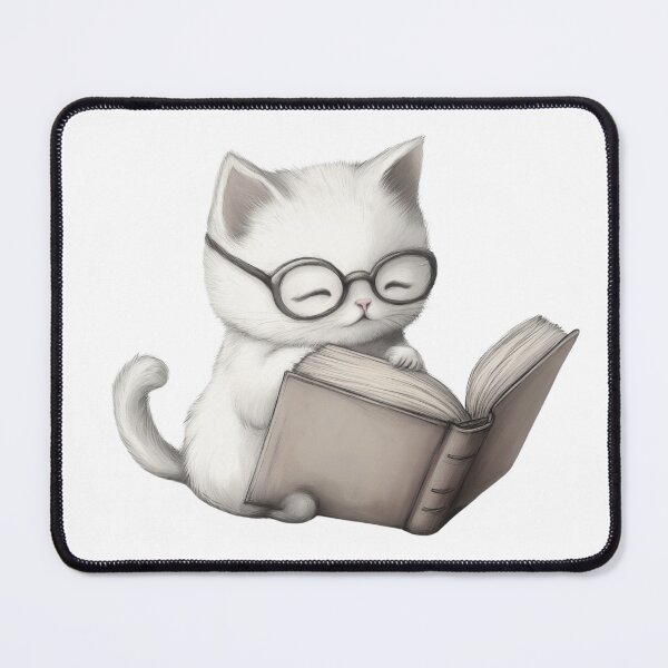 Item preview, cute cat reading a book designed and sold by Natthiya Minimal.