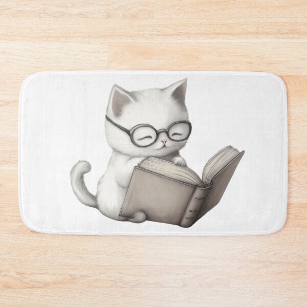 Item preview, cute cat reading a book designed and sold by Natthiya Minimal.