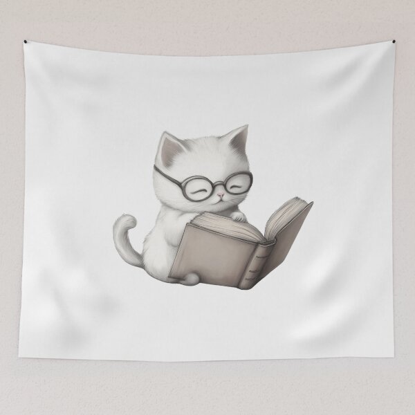 Item preview, cute cat reading a book designed and sold by Natthiya Minimal.
