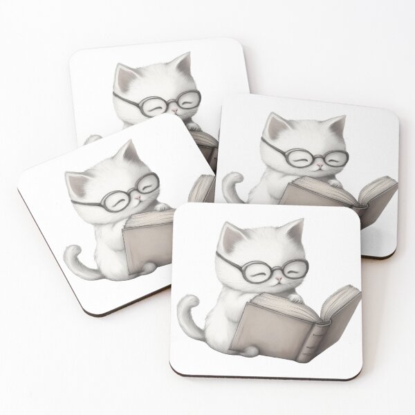 Item preview, cute cat reading a book designed and sold by Natthiya Minimal.