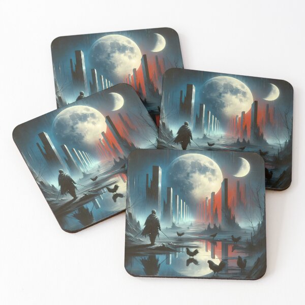 Item preview, Ethereal Journey: Moonlit Fantasy Landscape with Samurai and Roosters designed and sold by FNORD-10111.