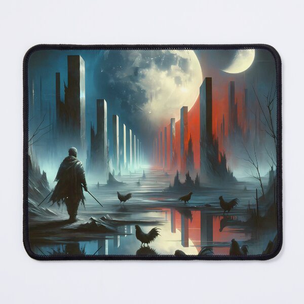 Item preview, Ethereal Journey: Moonlit Fantasy Landscape with Samurai and Roosters designed and sold by FNORD-10111.