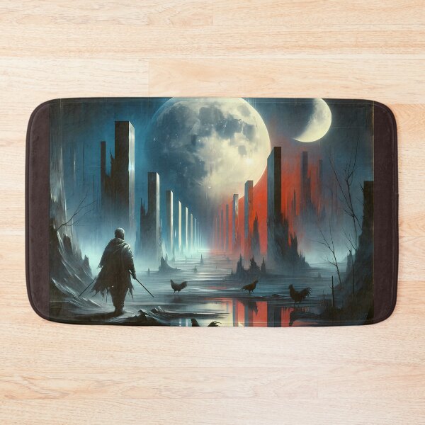 Item preview, Ethereal Journey: Moonlit Fantasy Landscape with Samurai and Roosters designed and sold by FNORD-10111.