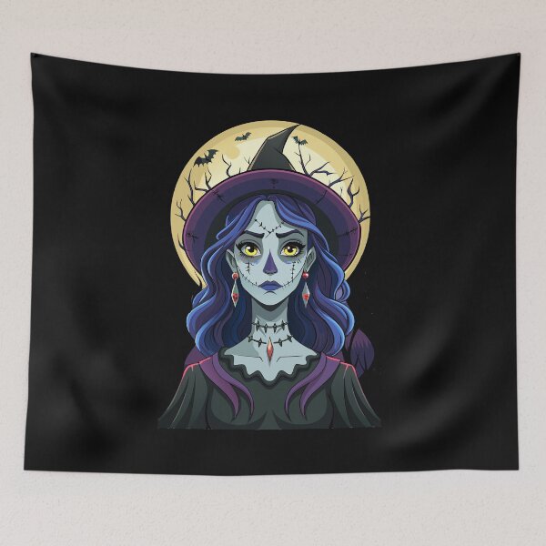 Item preview, Haunted Witch Portrait Moonlight Bats Spooky Atmosphere Dark Enchantment Eerie Beauty  designed and sold by Rostislav Bouda.