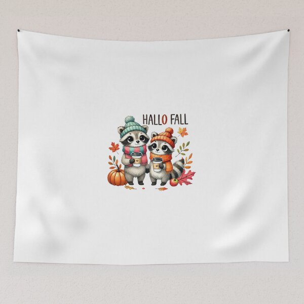 Item preview, Cute Raccoons in Fall with Cozy Coffee – Hallo Fall designed and sold by momo9981.