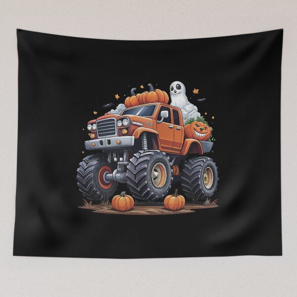 Item preview, Halloween Offroad Monster Truck Riding on Pumpkins - Spooky Adventure Art designed and sold by Colorful-Garden.