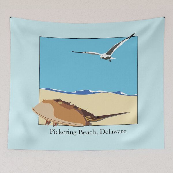 Item preview, Horseshoe Crab and Seagull Beach Design Pickering Beach, Delaware Baskerville designed and sold by laughingwillows.