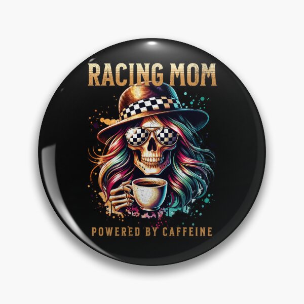 Artikelvorschau, Racing Mom Powered By Caffeine Racing Cooler süßer lustiger Totenkopf Tasse Kaffee Koffeinhaltiger Rennfahrer entworfen und verkauft von CarantinedChaos.
