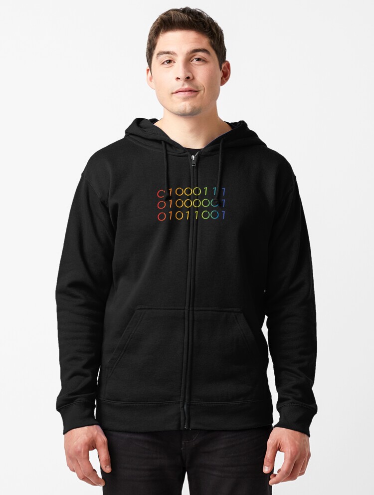 Thumbnail 1 of 5, Zipped Hoodie, Subtle Gay Binary Design | LGBTQ+ Pride, Geeks & Nerds designed and sold by iconic-days.