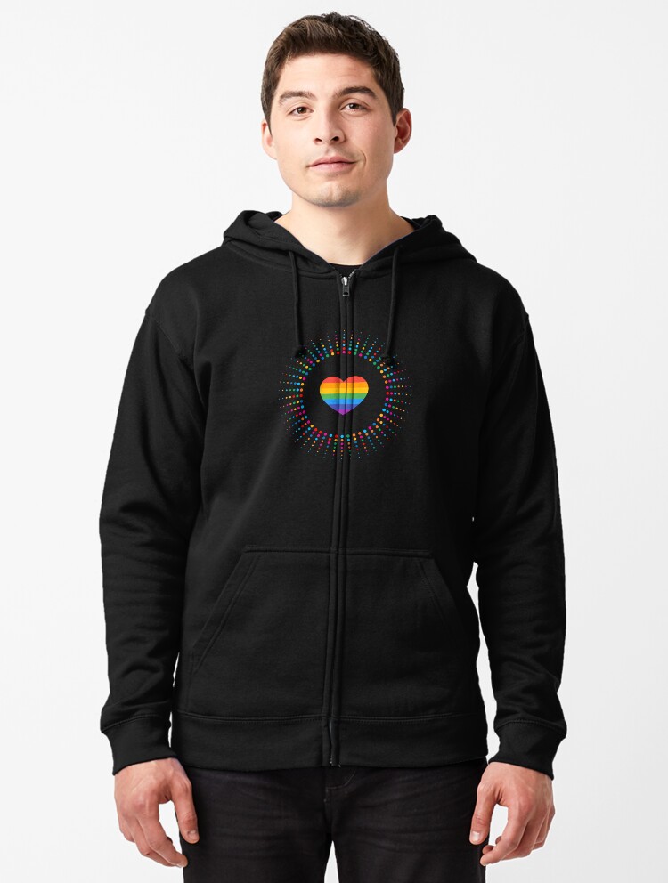 Thumbnail 1 of 5, Zipped Hoodie, Rainbow Heart Burst Design | LGBTQ+ Pride, Colourful & Proud designed and sold by iconic-days.