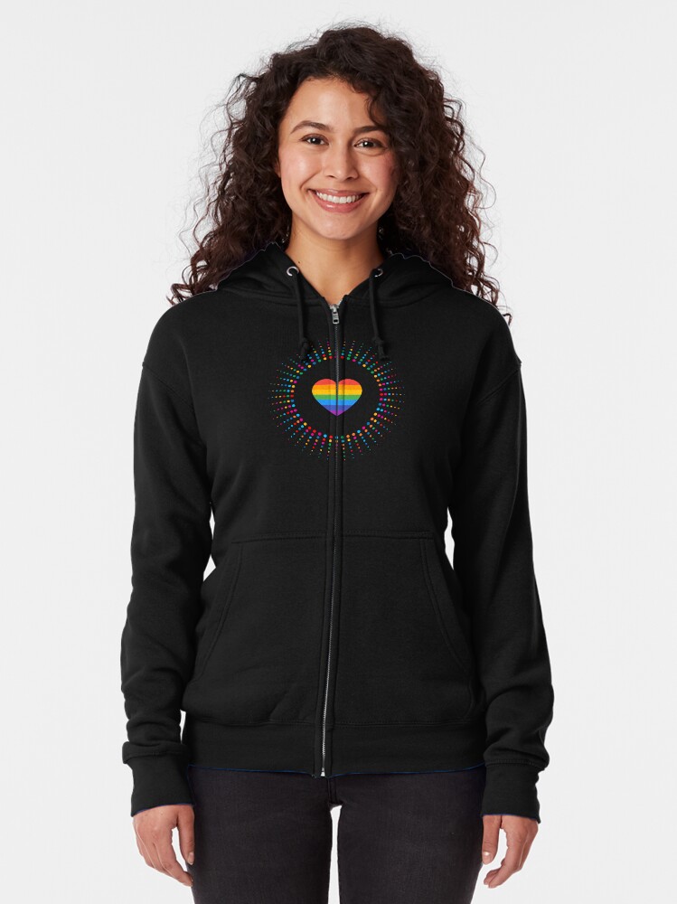 Thumbnail 2 of 5, Zipped Hoodie, Rainbow Heart Burst Design | LGBTQ+ Pride, Colourful & Proud designed and sold by iconic-days.