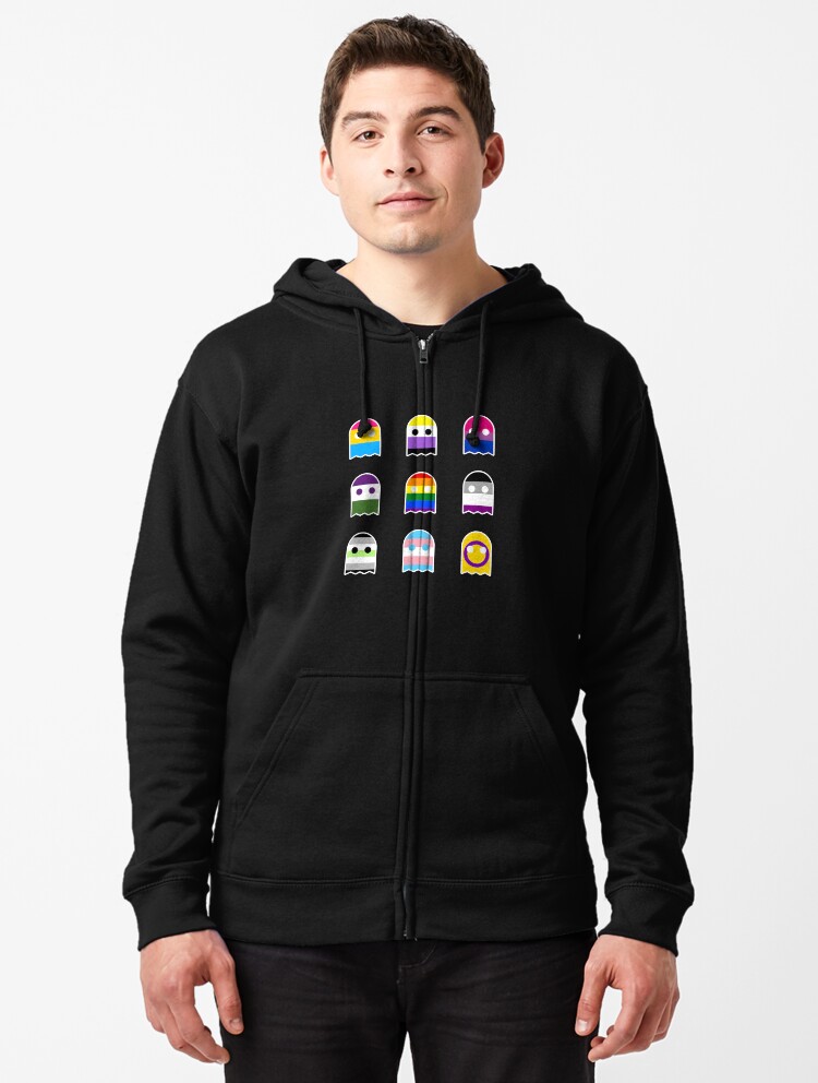 Thumbnail 1 of 5, Zipped Hoodie, Gaymer Ghosts Design | LGBTQ+ Pride, Colourful & Nerdy designed and sold by iconic-days.