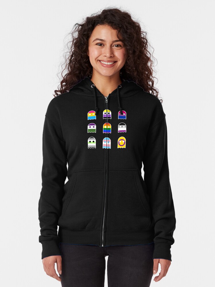 Thumbnail 2 of 5, Zipped Hoodie, Gaymer Ghosts Design | LGBTQ+ Pride, Colourful & Nerdy designed and sold by iconic-days.