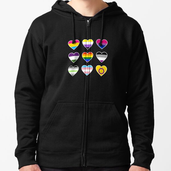 LGBTQ+ Flag Love Hearts Design | LGBTQ+ Pride, Love & Pride Zipped Hoodie