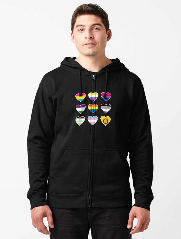 Thumbnail 1 of 5, Zipped Hoodie, LGBTQ+ Flag Love Hearts Design | LGBTQ+ Pride, Love & Pride designed and sold by iconic-days.