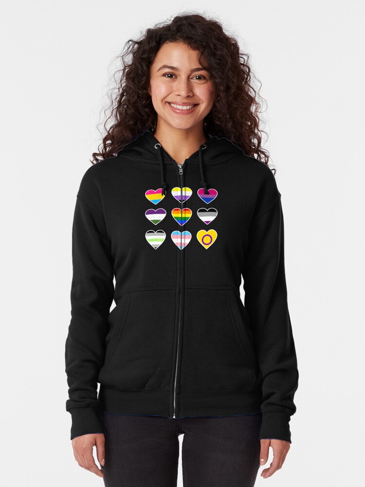 Thumbnail 2 of 5, Zipped Hoodie, LGBTQ+ Flag Love Hearts Design | LGBTQ+ Pride, Love & Pride designed and sold by iconic-days.