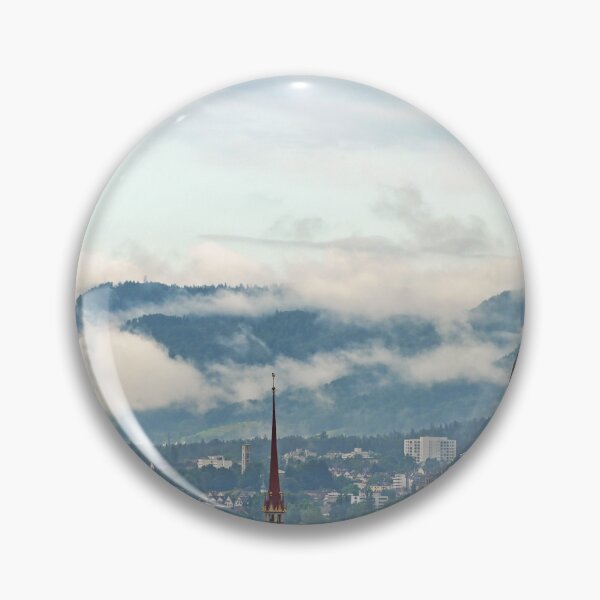 Item preview, Grossmunster church towers in Zurich skyline, cloudy morning designed and sold by goceris.