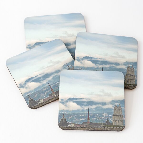 Item preview, Grossmunster church towers in Zurich skyline, cloudy morning designed and sold by goceris.