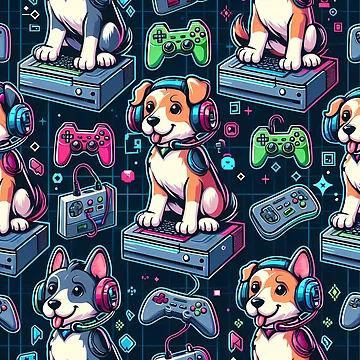 Artwork thumbnail, Gamer Dogs Fun Pattern by JavisSRDesign