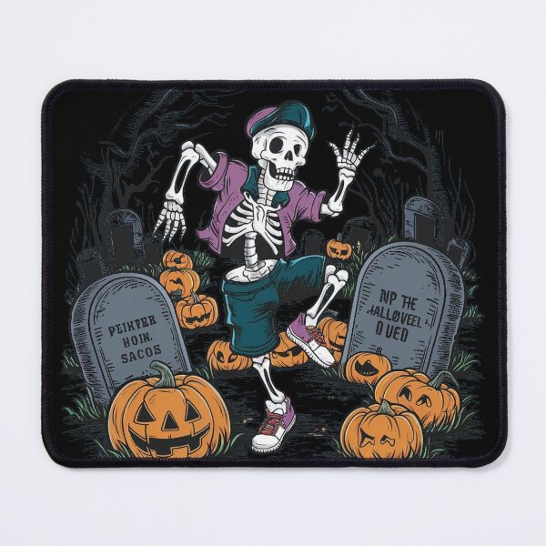 Item preview, Halloween party skeleton dancing between graves and pumpkins on the cementary designed and sold by KrissGraphShop.