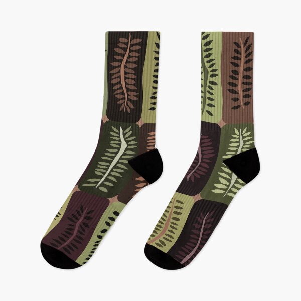 Item preview, Winter Brown and Green Hand Drawn Dancing Ferns Pattern designed and sold by schorrnuff.
