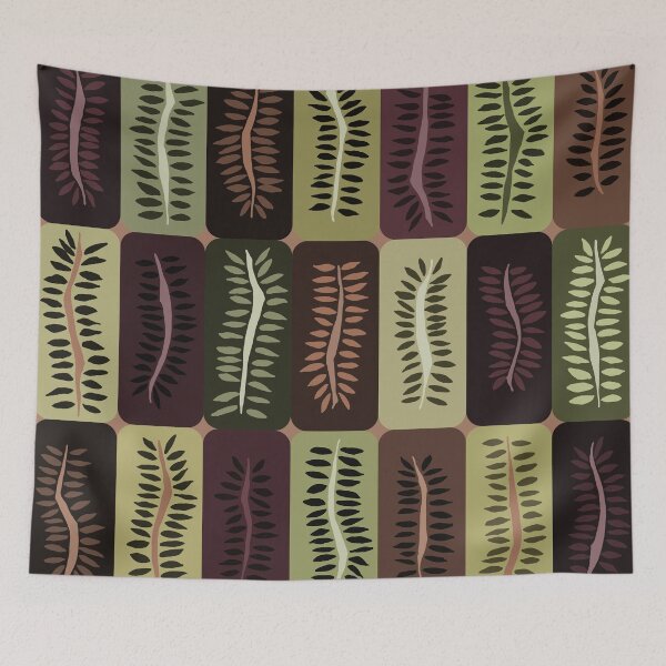 Item preview, Winter Brown and Green Hand Drawn Dancing Ferns Pattern designed and sold by schorrnuff.
