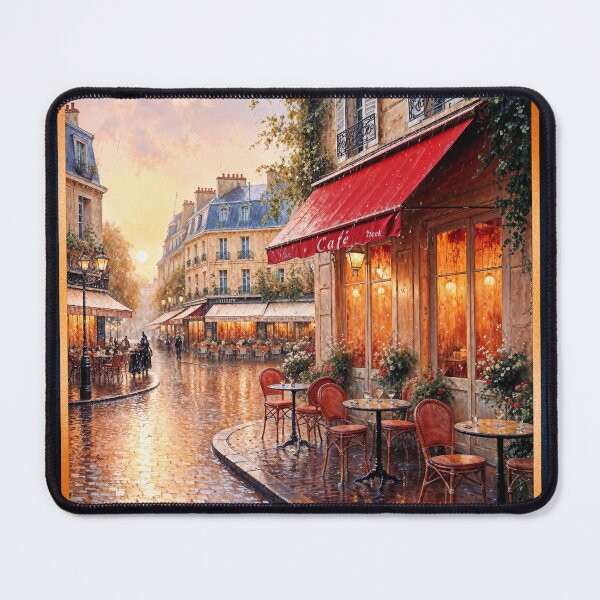 Item preview, Golden Sunset Light On A Rainy Town Café Peaceful AI Concept Art by Xzendor7 designed and sold by Xzendor7 Digital Art Creations.