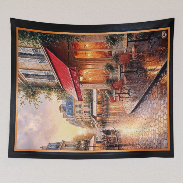 Item preview, Golden Sunset Light On A Rainy Town Café Peaceful AI Concept Art by Xzendor7 designed and sold by Xzendor7 Digital Art Creations.