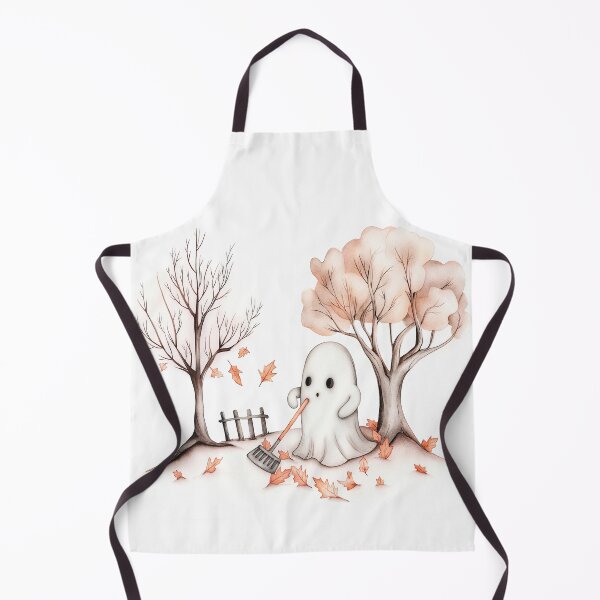 Item preview, Cute Ghost Raking Leaves in Autumn Scene designed and sold by SFPDesigns.