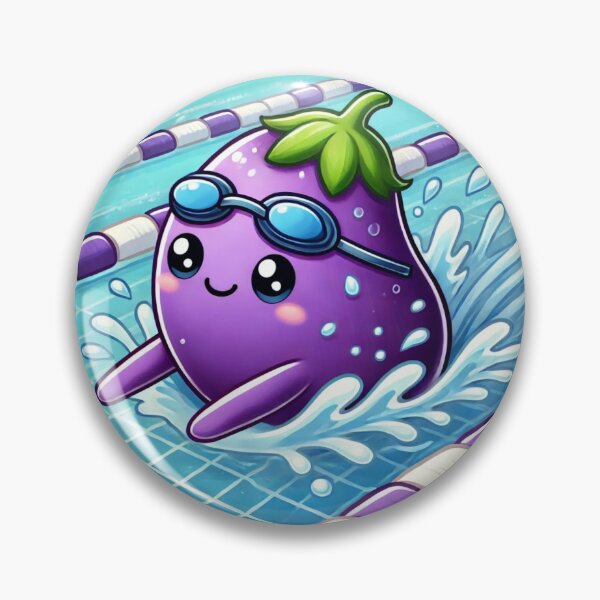 Item preview, Floating Eggplant Cartoon Vegan Fitness Swimming Sport Active Training designed and sold by Annika Shurafa.