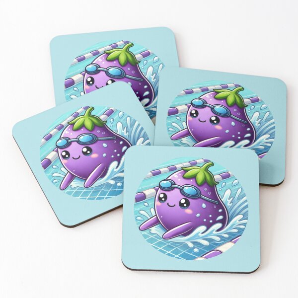 Item preview, Floating Eggplant Cartoon Vegan Fitness Swimming Sport Active Training designed and sold by Annika Shurafa.