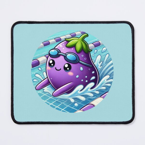 Item preview, Floating Eggplant Cartoon Vegan Fitness Swimming Sport Active Training designed and sold by Annika Shurafa.