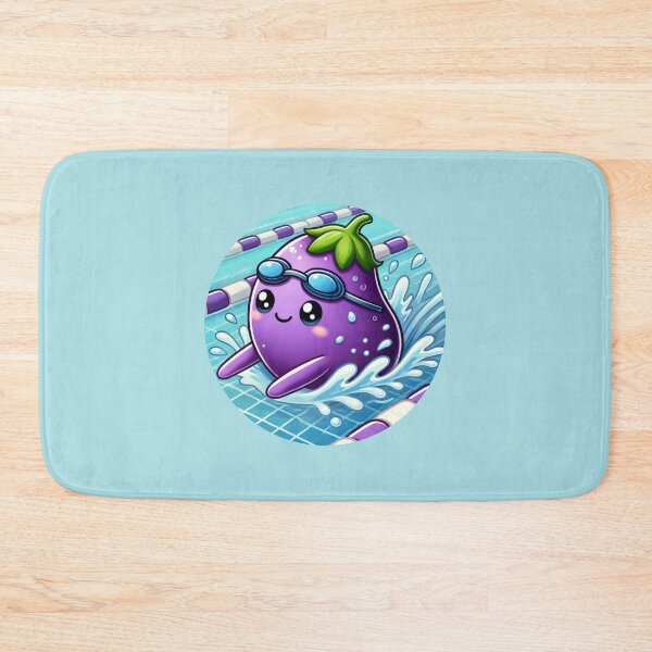Item preview, Floating Eggplant Cartoon Vegan Fitness Swimming Sport Active Training designed and sold by Annika Shurafa.