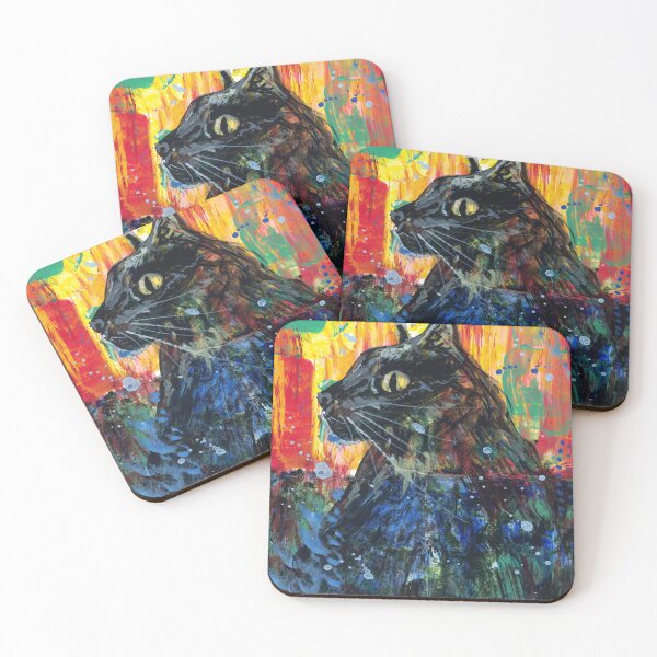 Item preview, Black cat in profile with abstract background acrylic painting. designed and sold by CrittersByLola.