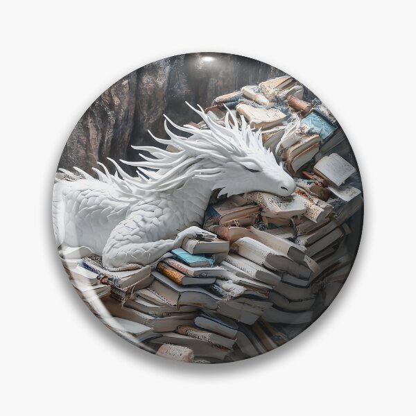 Item preview, White Dragon Sleeping on Book Hoard | Bookwyrm designed and sold by Playing In Mud.