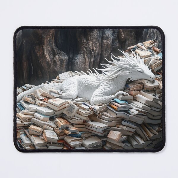 Item preview, White Dragon Sleeping on Book Hoard | Bookwyrm designed and sold by Playing In Mud.