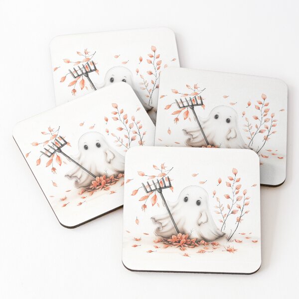 Item preview, Cute Ghost Raking Leaves in Autumn Scene: designed and sold by SFPDesigns.