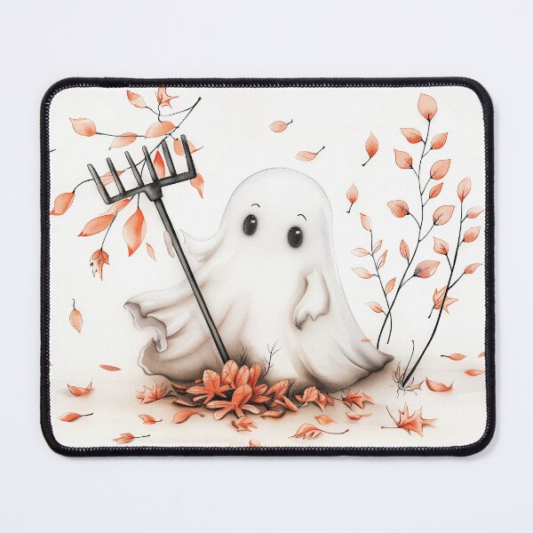 Item preview, Cute Ghost Raking Leaves in Autumn Scene: designed and sold by SFPDesigns.