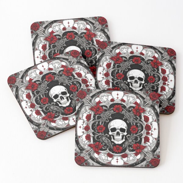 Item preview, Skull Mandala with Red Flowers Gothic Art designed and sold by MandalasShops.