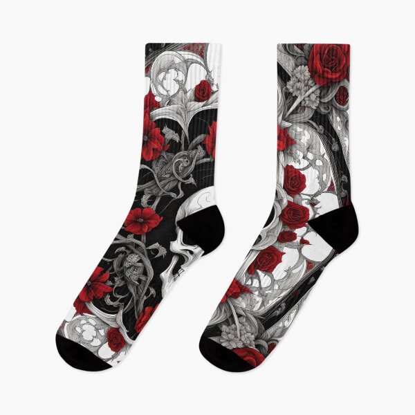 Item preview, Skull Mandala with Red Flowers Gothic Art designed and sold by MandalasShops.