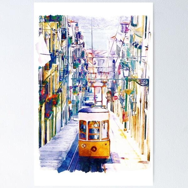 Artikel-Vorschau von Lissabon, Aquarell-Stadtbild – ikonische Straßenbahn-Straßenszene in leuchtenden Farben, designt und verkauft von caracatita75.