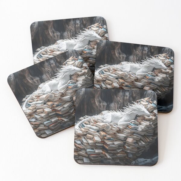 Item preview, White Dragon Sleeping on Book Hoard | Bookwyrm designed and sold by Playing In Mud.