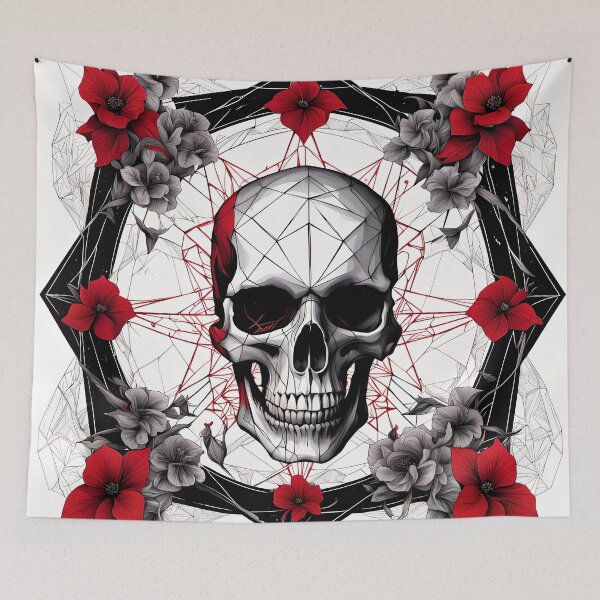 Item preview, Dark Skull Mandala with Red Flowers designed and sold by MandalasShops.