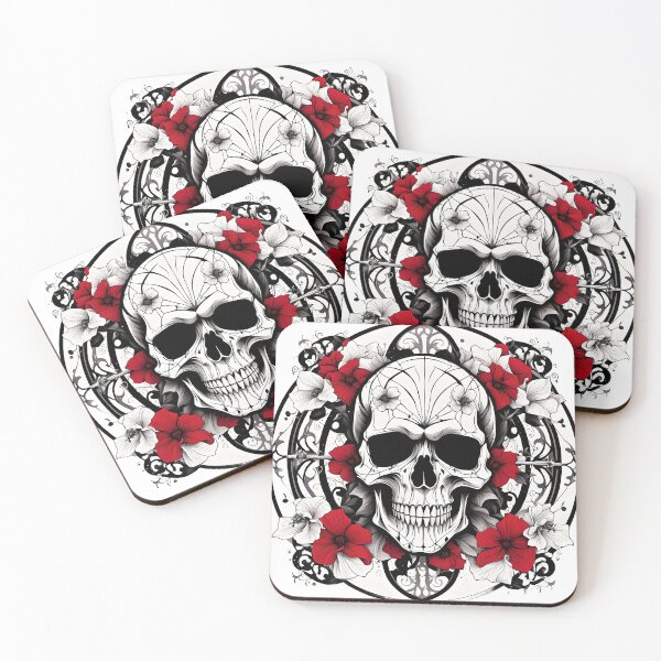 Item preview, Skull Mandala with Bold Red Flowers designed and sold by MandalasShops.