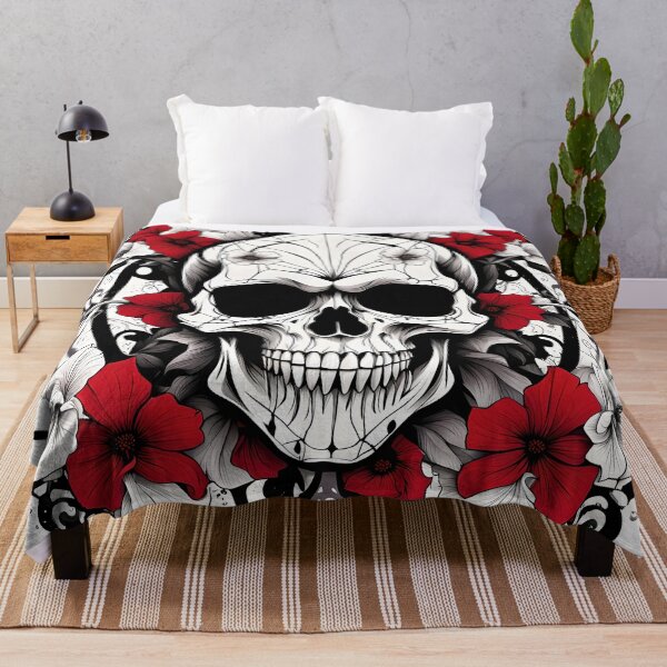 Item preview, Skull Mandala with Bold Red Flowers designed and sold by MandalasShops.
